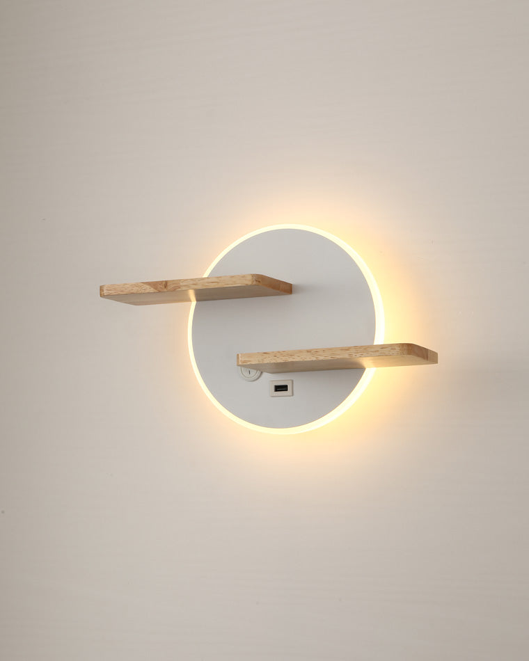 WOMO Round Accent Wall Sconce with Shelf, Switch and USB-WM6084