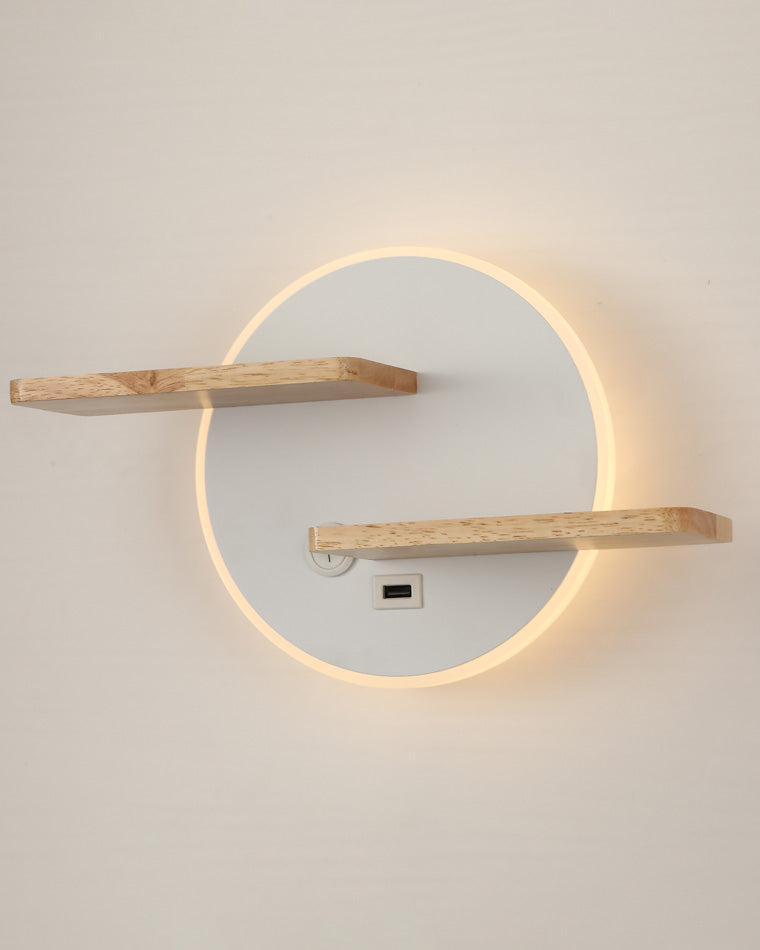 WOMO Round Accent Wall Sconce with Shelf, Switch and USB-WM6084