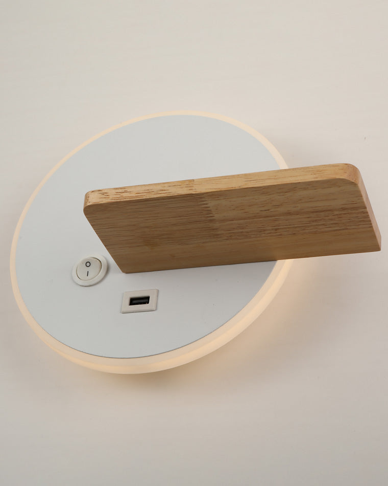 WOMO Round Accent Wall Sconce with Shelf, Switch and USB-WM6084