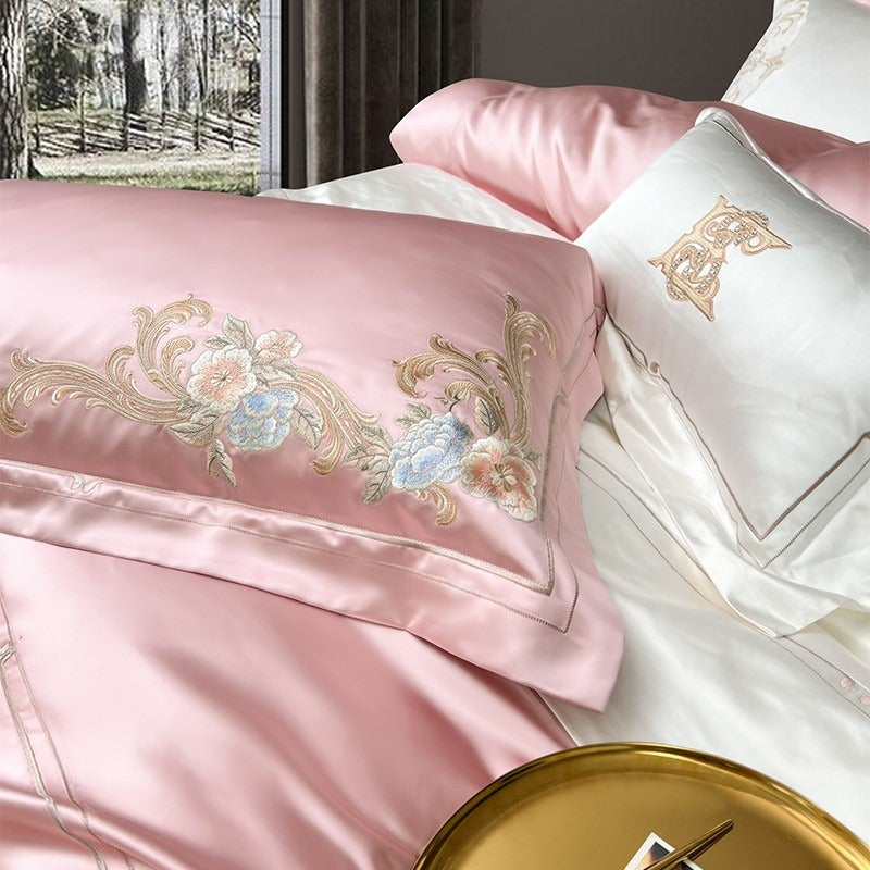 Esana Pink Embroidery Egyptian Cotton Bedding Set
