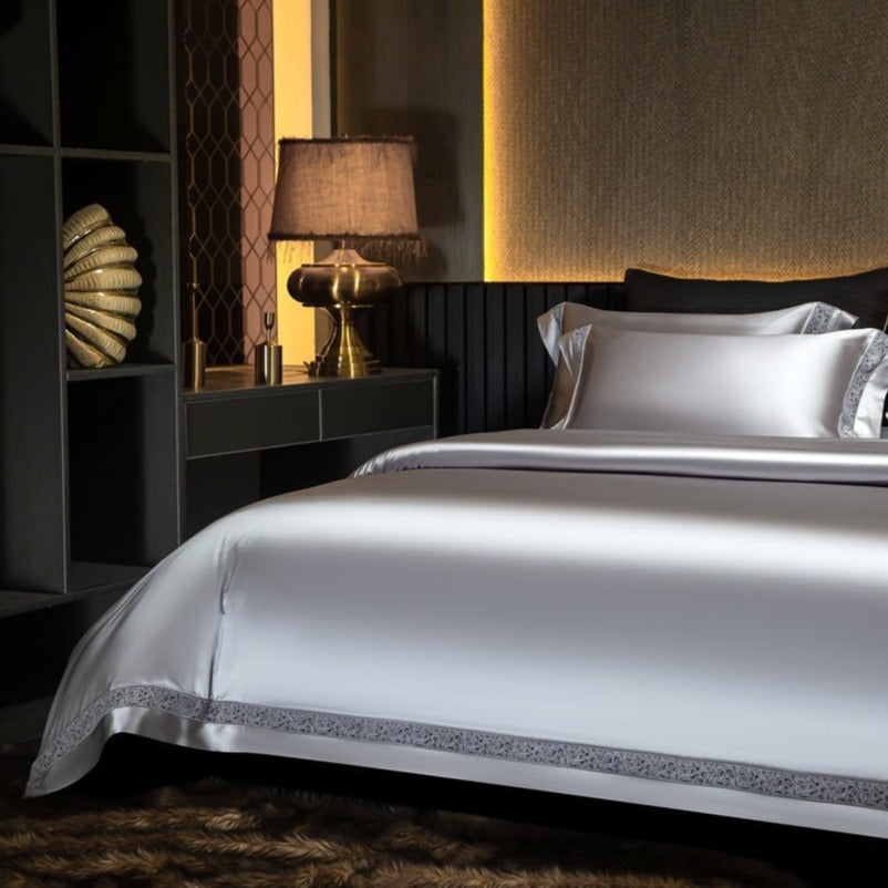 Willa Silver Satin Cotton Bedding Set