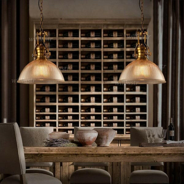 Brisell - Vintage Dome Pendant Lamp with Ribbed Glass