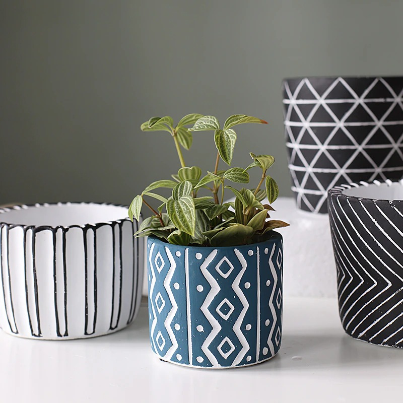 HomeQuill‚Ñ¢ Retro Geometric Flower Pots - Nordic Side - 
