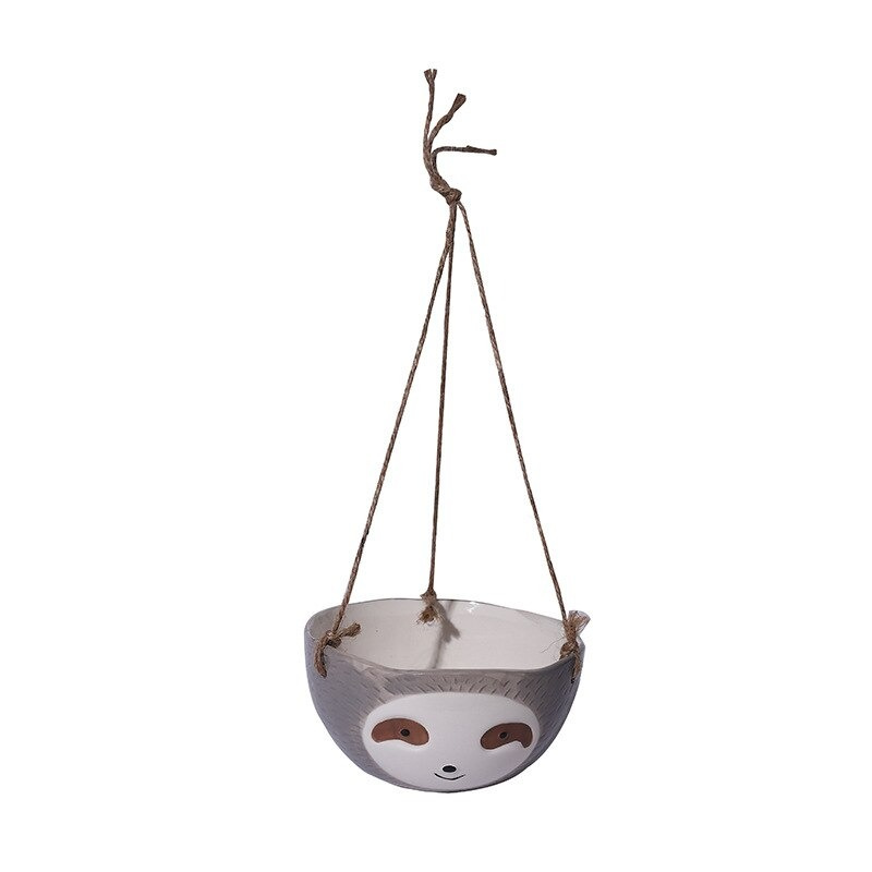 HomeQuill‚Ñ¢ Ceramic Hanging Sloth Plant Pot - Nordic Side - 