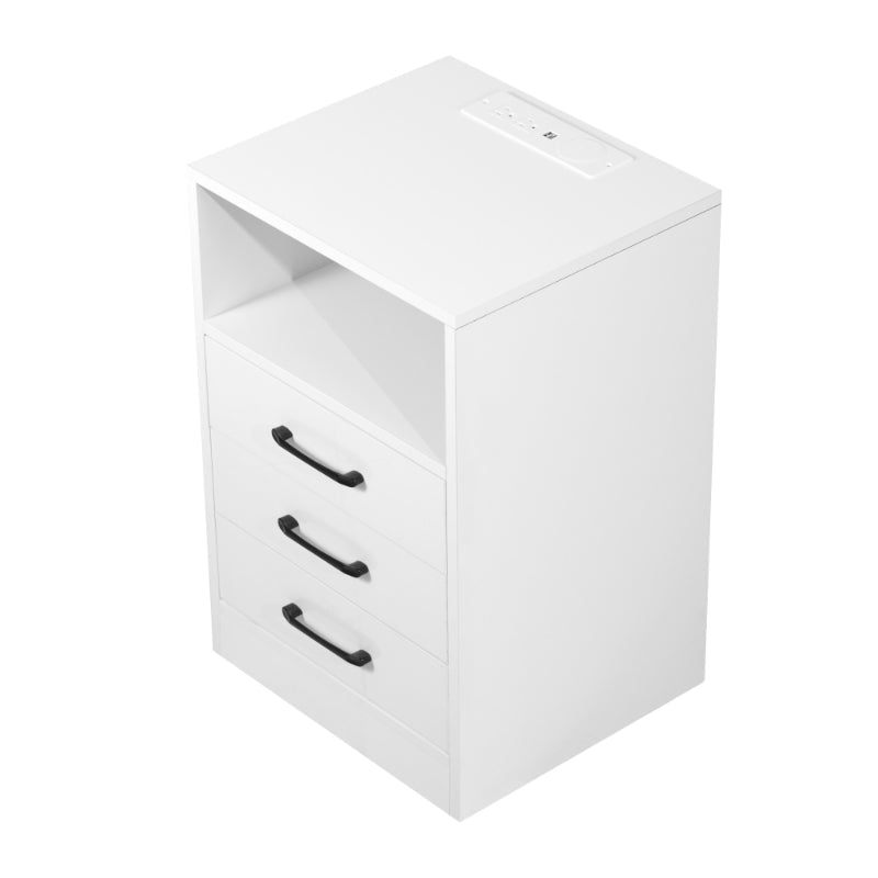 Einar - White Modern 3 Drawer Nightstand with Charging Station