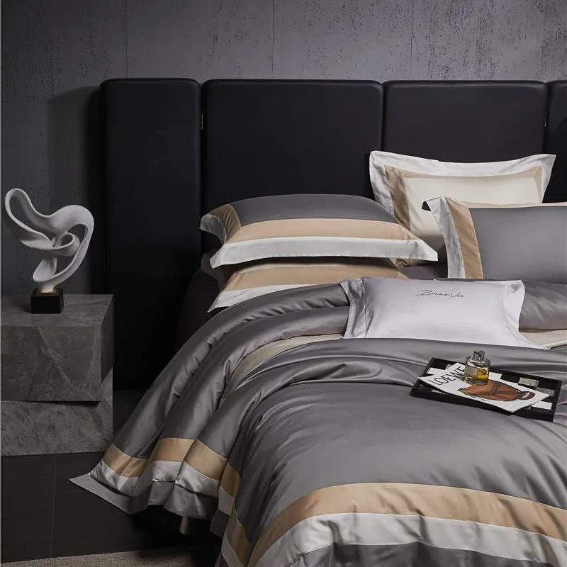 Luxor Grey Stripe Egyptian Cotton Bedding Set