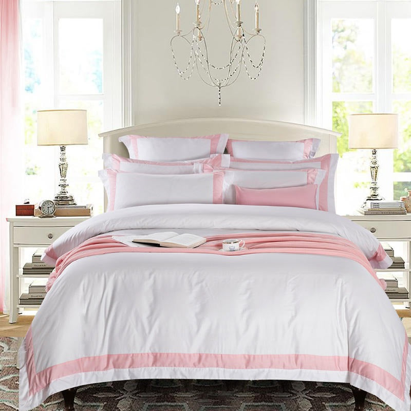 Degella Pink Stripe Egyptian Cotton Luxury White Bedding Set