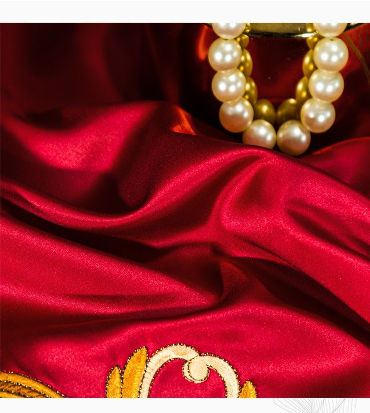 Niki Red Egyptian Cotton Embroidered Bedding Set