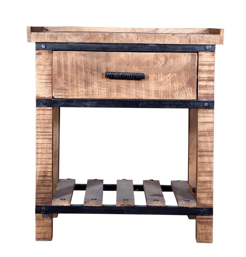 Sneha 1-Drawer Bedside Table - Wood and Metal
