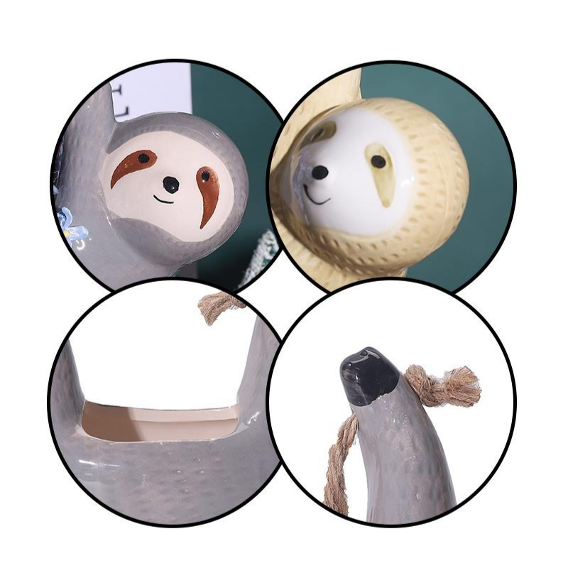 HomeQuill‚Ñ¢ Ceramic Hanging Sloth Plant Pot - Nordic Side - 