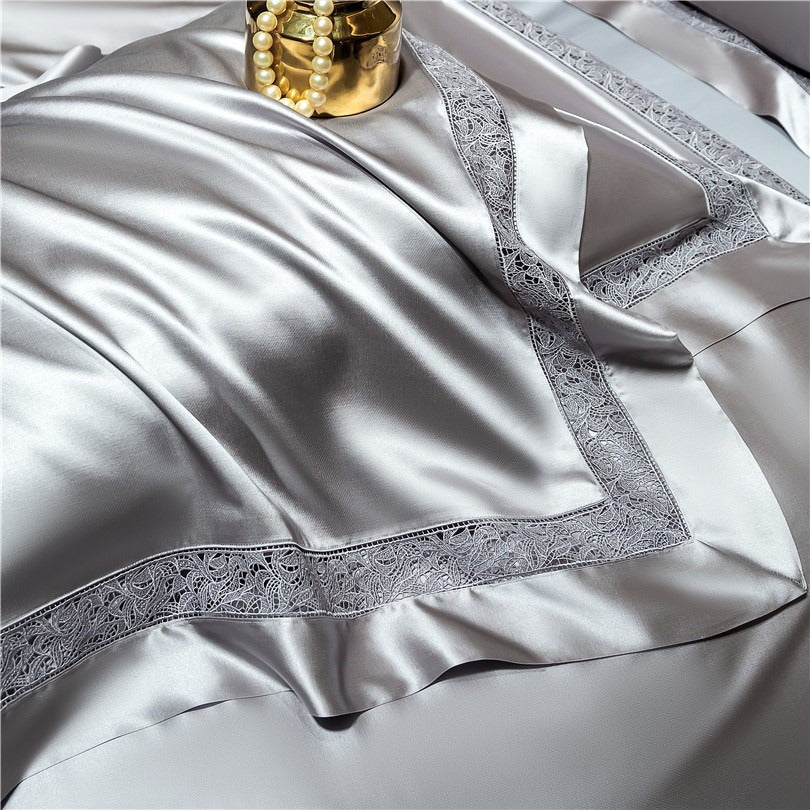 Willa Silver Satin Cotton Bedding Set