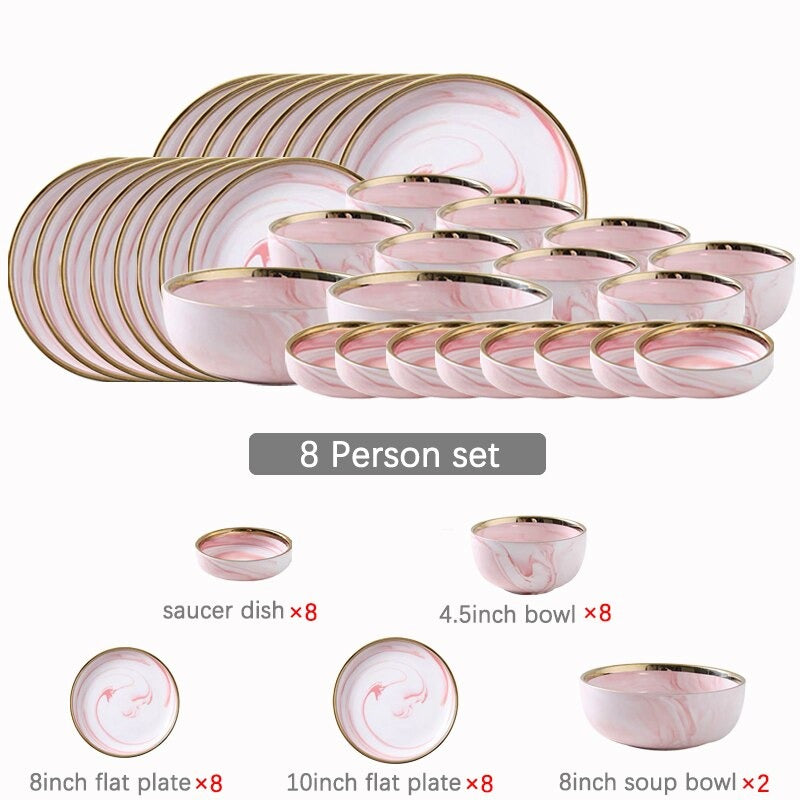 Catalina Pink Marble Luxury Dinnerware Set