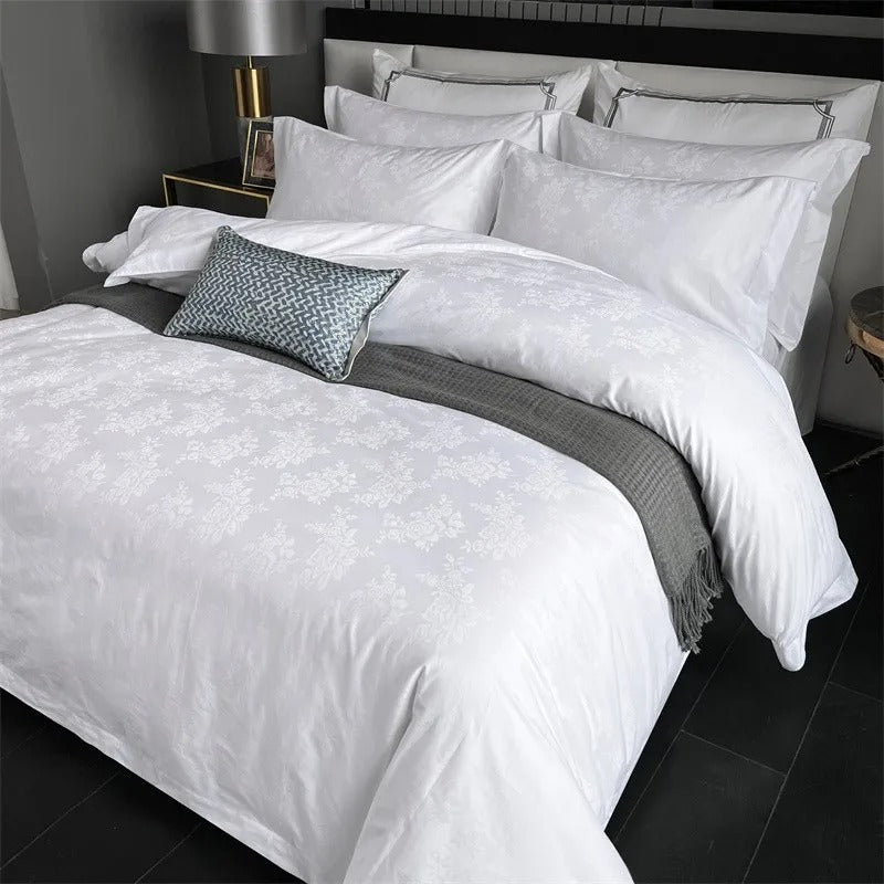 Ulla White Cotton Jacquard Bedding Set