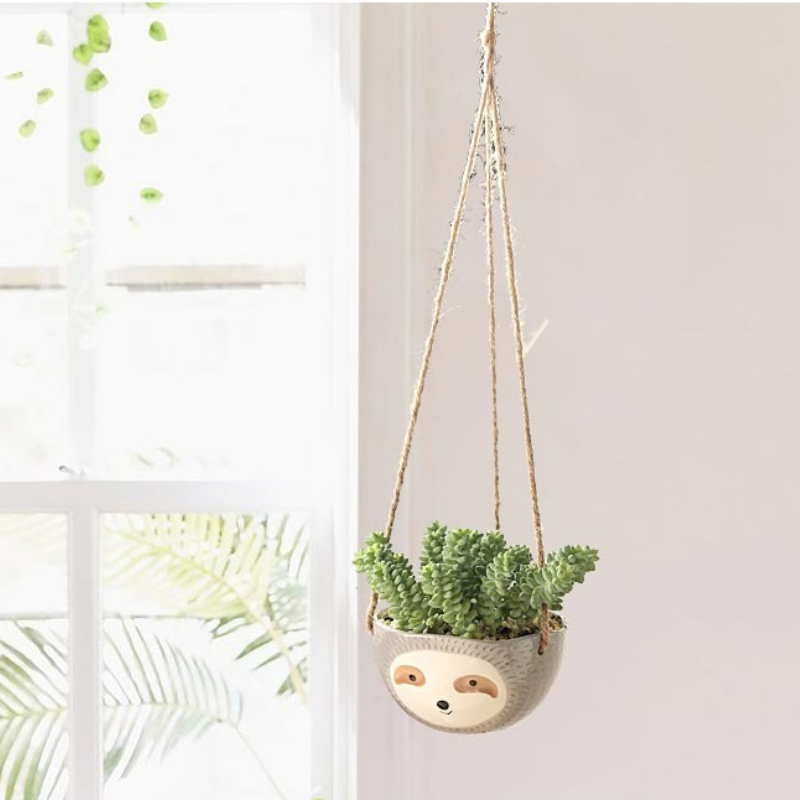 HomeQuill‚Ñ¢ Ceramic Hanging Sloth Plant Pot - Nordic Side - 