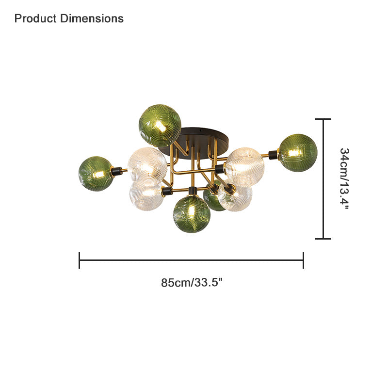 WOMO Ribbed Smoked/Green Glass Globe Ceiling Light-WM1110
