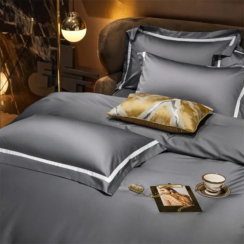 Brisa Grey Contrasting Hotel Stripe Bedding Set
