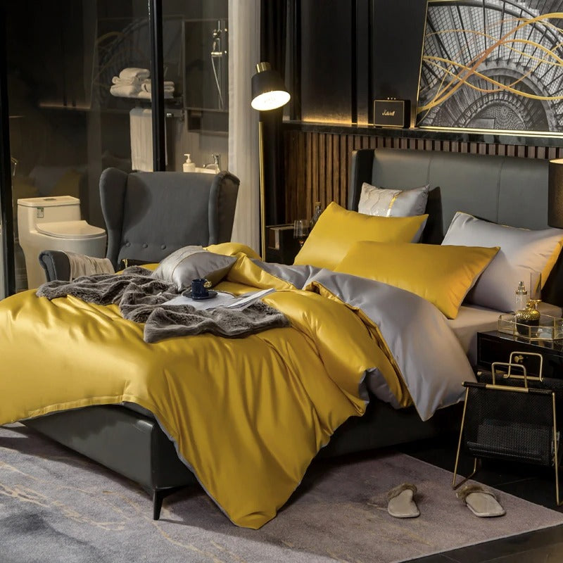 Shemir Gold Silver Reversible Egyptian Cotton Bedding Set