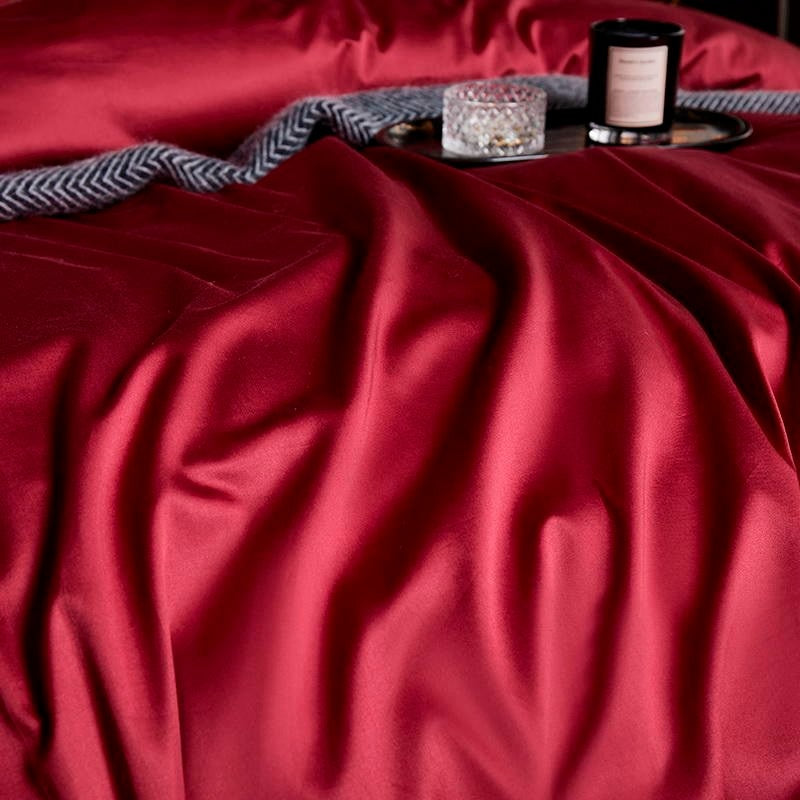 Leila Red Embroidered Edge Egyptian Cotton Bedding Set