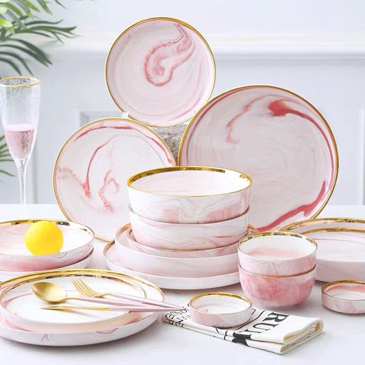 Catalina Pink Marble Luxury Dinnerware Set