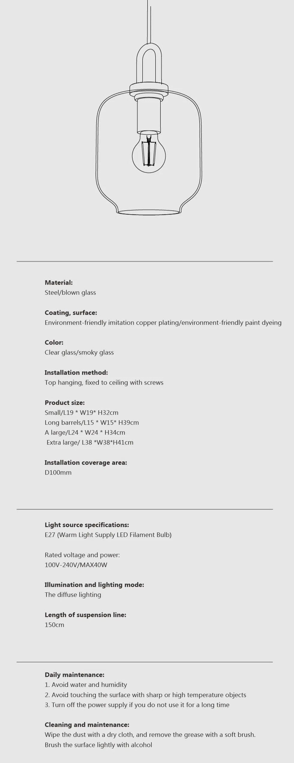 Modern Glass Pendant Lamp Light