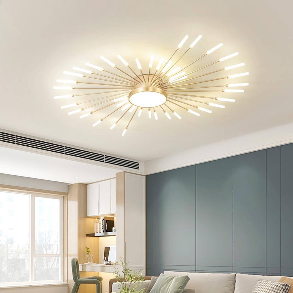 LED Chandelier Ceiling Light Unique Starburst, Black/Gold