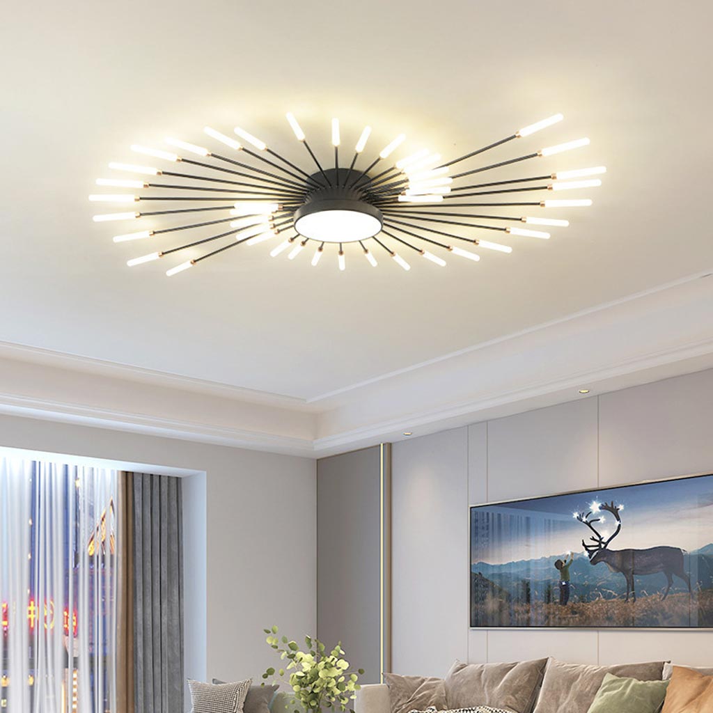 LED Chandelier Ceiling Light Unique Starburst, Black/Gold