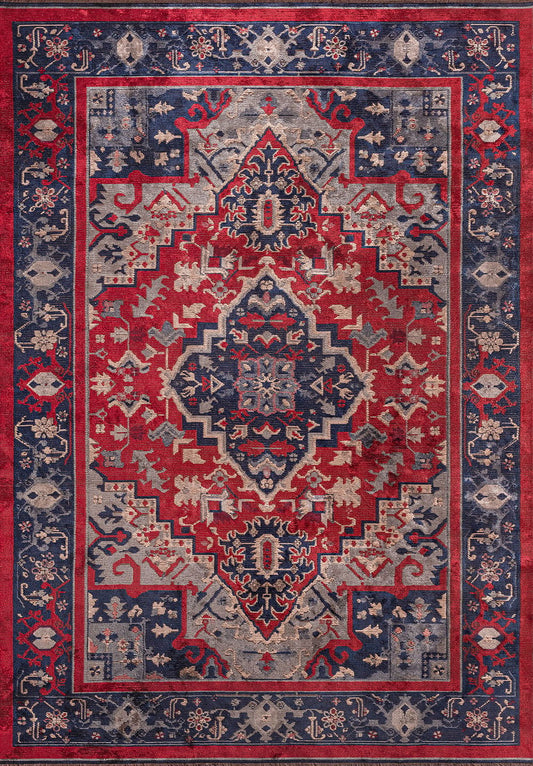 Alcasar Navy Blue - Red Rug