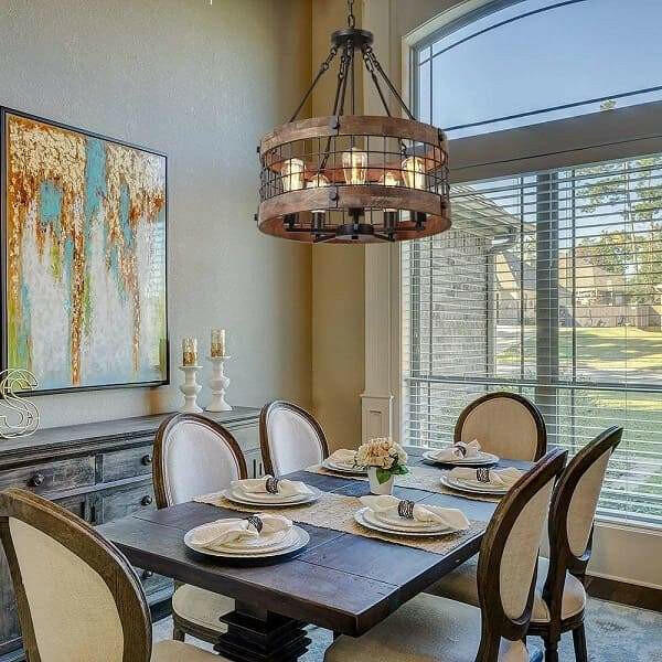 Ganeed - Round Wooden Chandelier Metal Pendant Five Lights Decorative