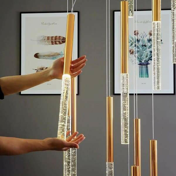 Annette - Linear Copper and Crystal Strand Chandelier