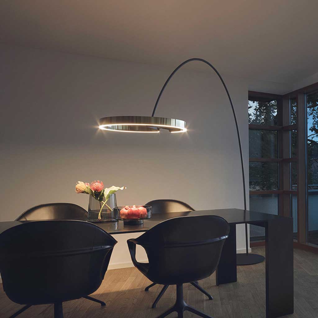 Arched Floor Lamp Minimalist Metal Ring Halo Fishing Pole for Living Room, Gold