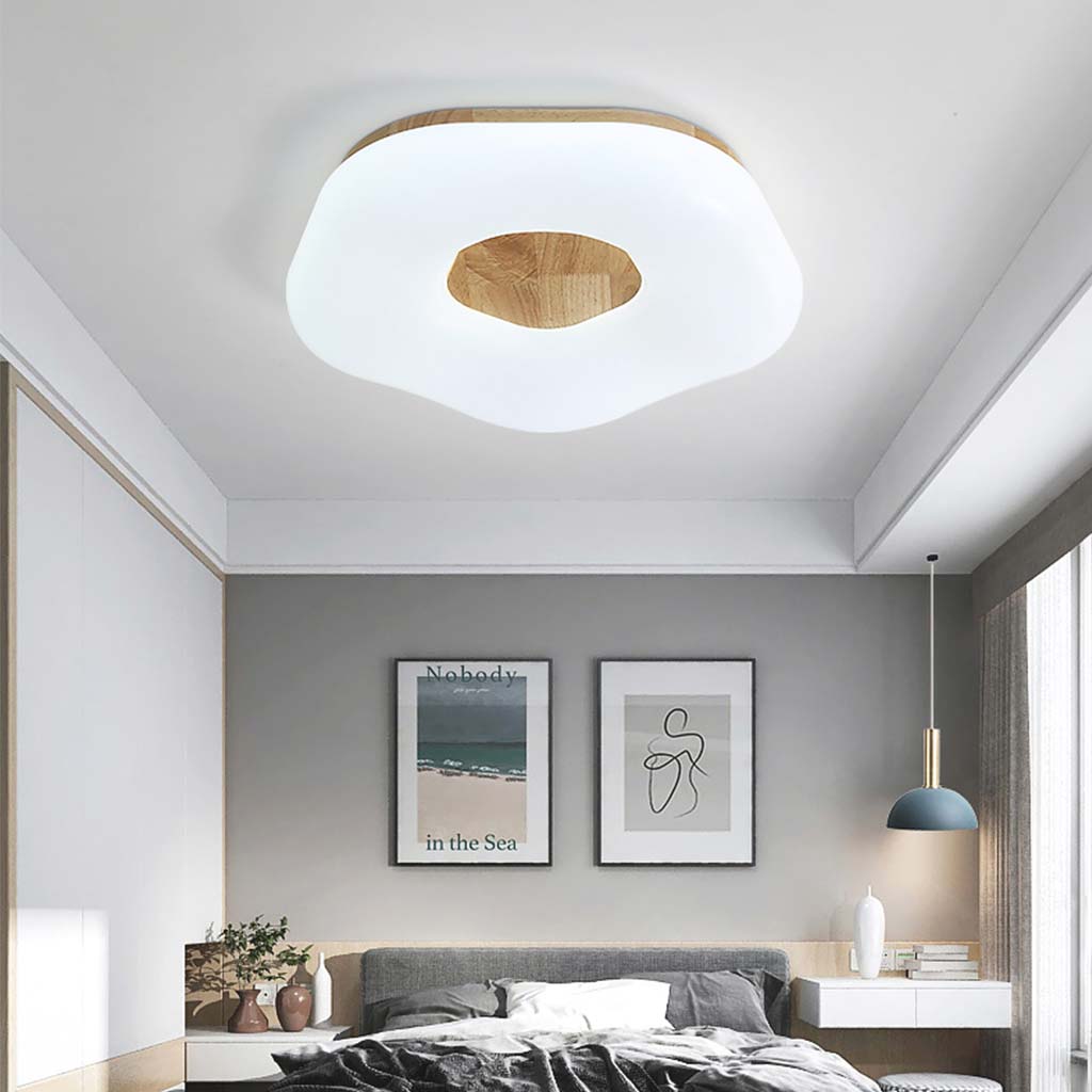 Flush Mount Ceiling Light White Artistic Flower, Wood and Acrylic