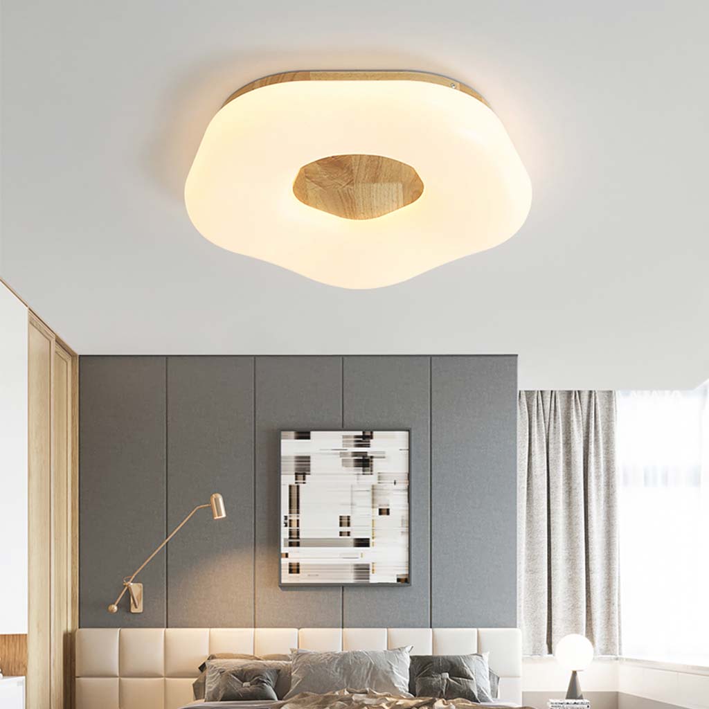 Flush Mount Ceiling Light White Artistic Flower, Wood and Acrylic