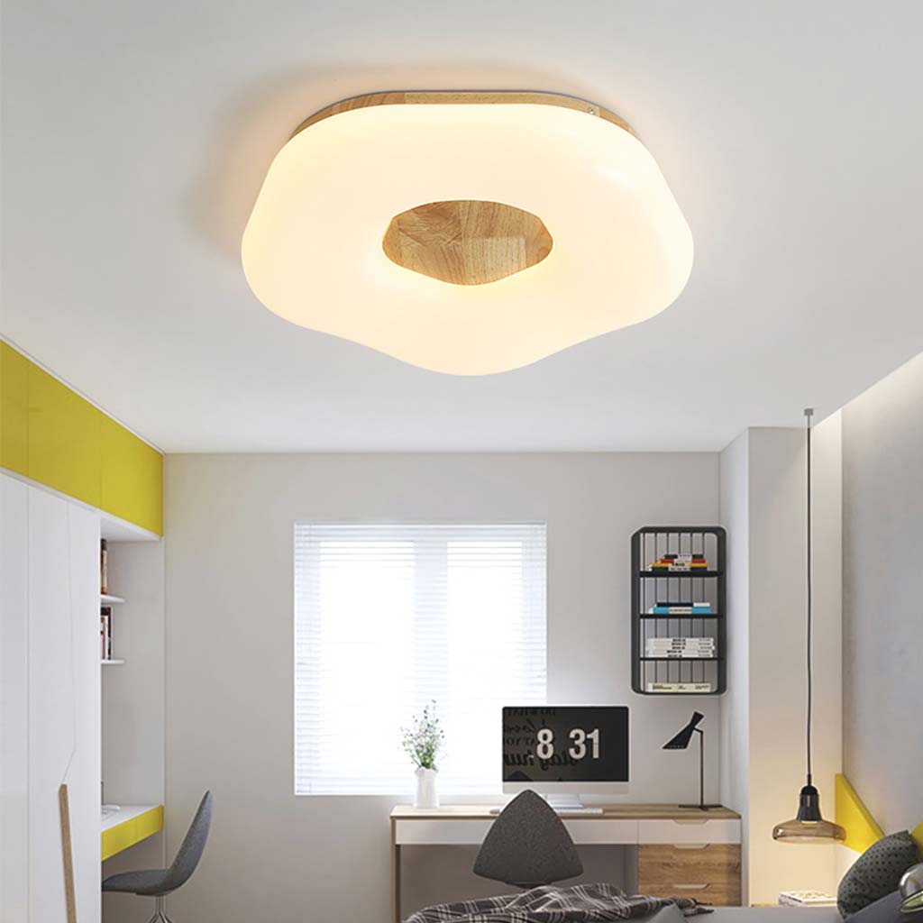 Flush Mount Ceiling Light White Artistic Flower, Wood and Acrylic