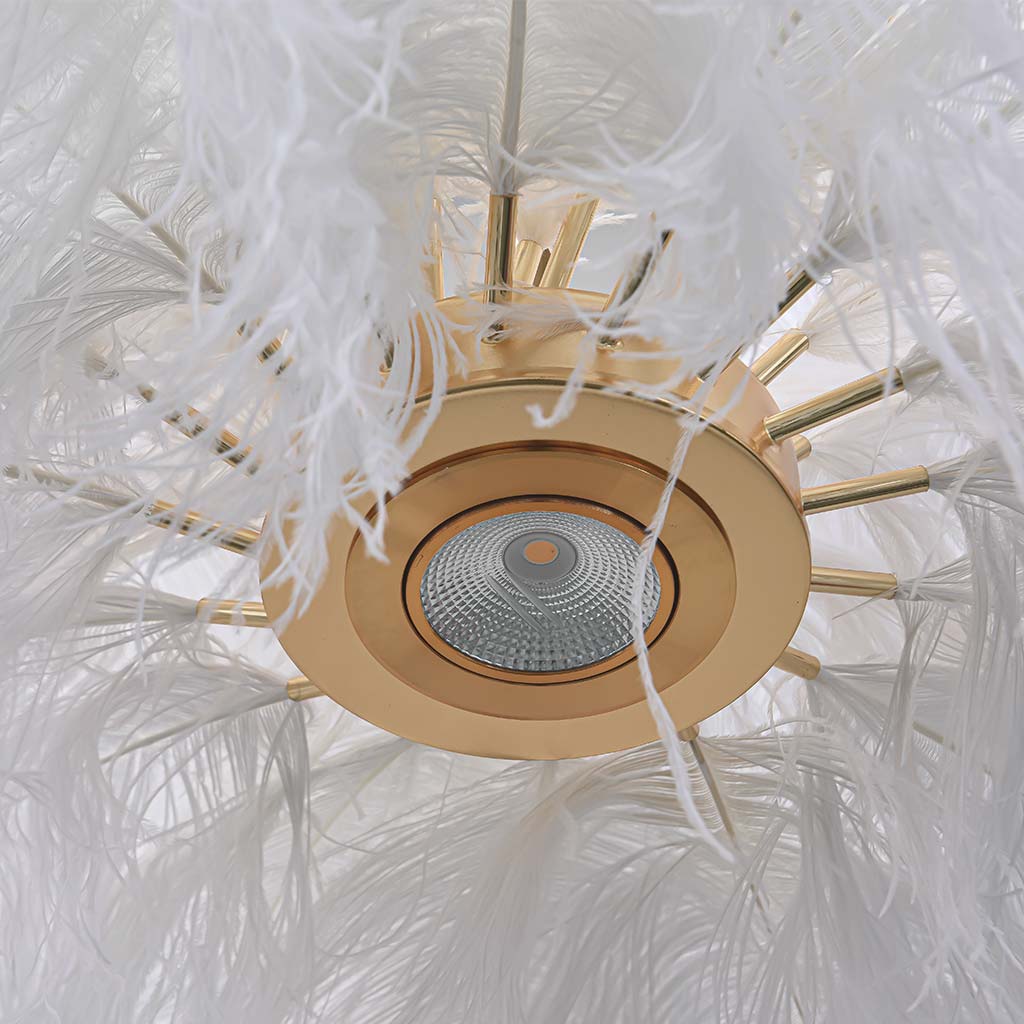 Ceiling Light Chandelier Ostrich Feather Lampshade Pendant Artistic, White