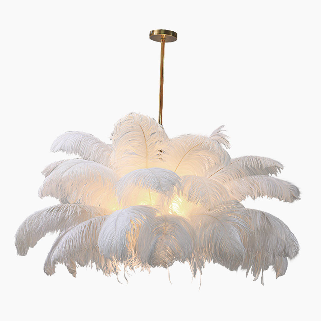 Ceiling Light Chandelier Ostrich Feather Lampshade Pendant Artistic, White