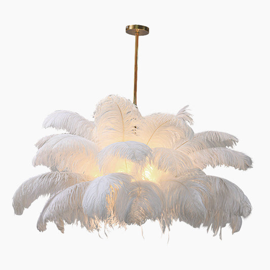 Ceiling Light Chandelier Ostrich Feather Lampshade Pendant Artistic, White