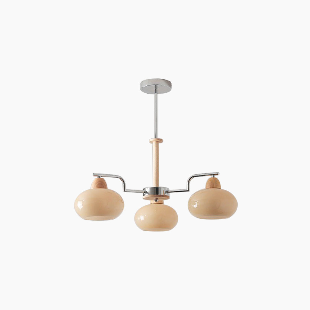 Chandelier Persimmon Chic Bauhaus French Cream Style, Wood & Glass