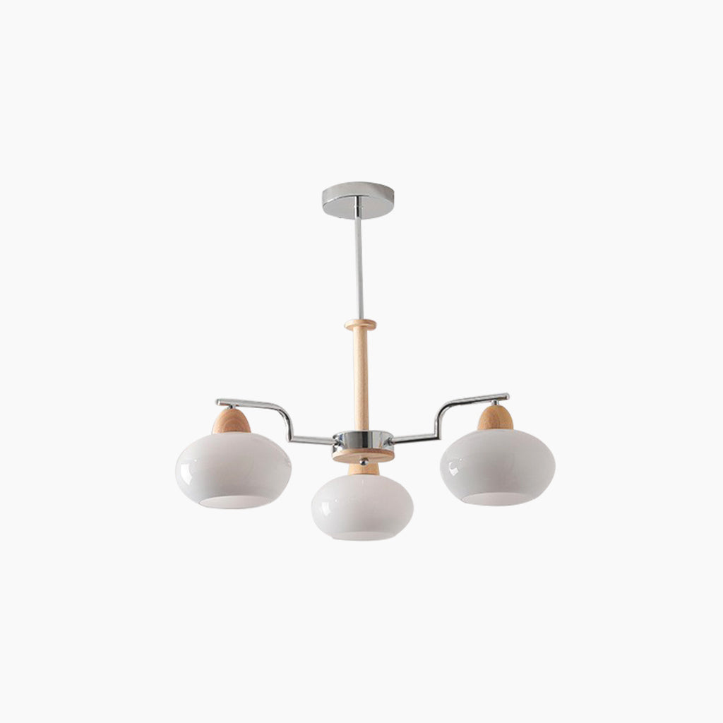 Chandelier Persimmon Chic Bauhaus French Cream Style, Wood & Glass