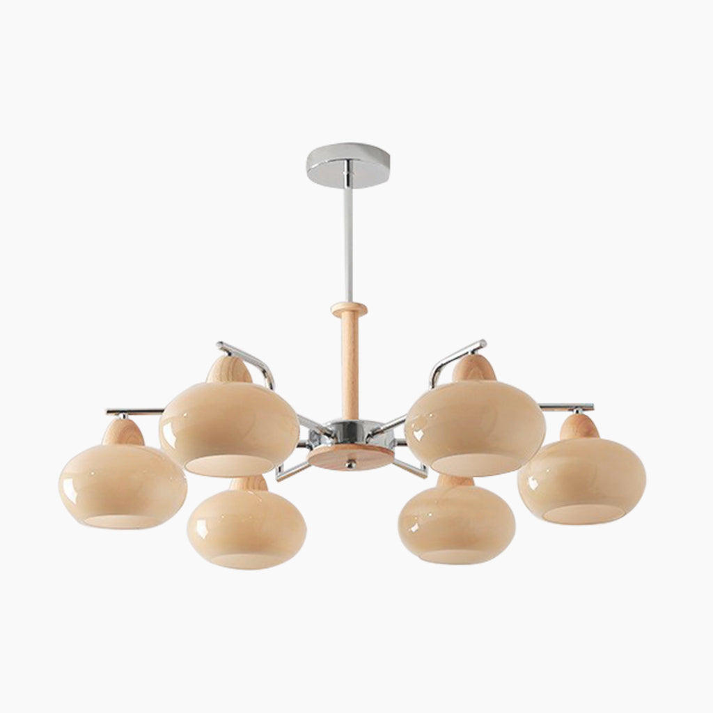 Chandelier Persimmon Chic Bauhaus French Cream Style, Wood & Glass