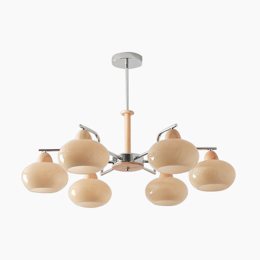 Chandelier Persimmon Chic Bauhaus French Cream Style, Wood & Glass