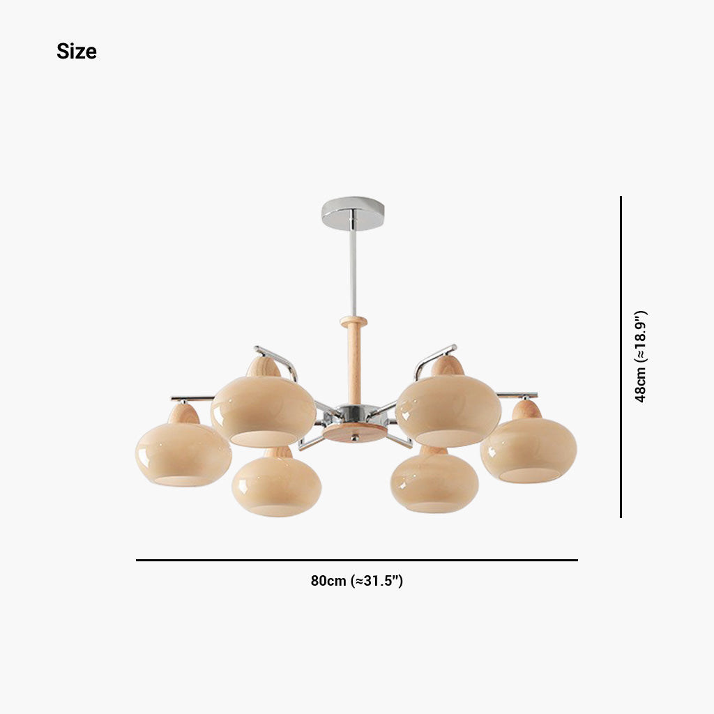 Chandelier Persimmon Chic Bauhaus French Cream Style, Wood & Glass