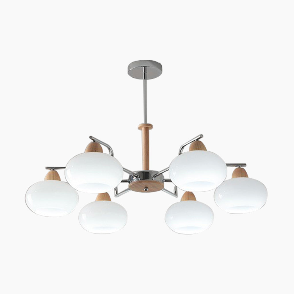 Chandelier Persimmon Chic Bauhaus French Cream Style, Wood & Glass