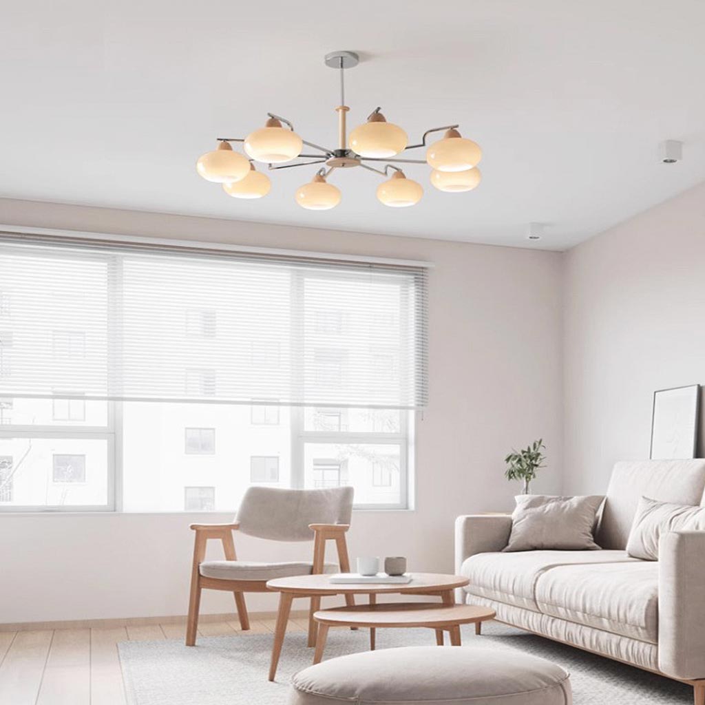 Chandelier Persimmon Chic Bauhaus French Cream Style, Wood & Glass