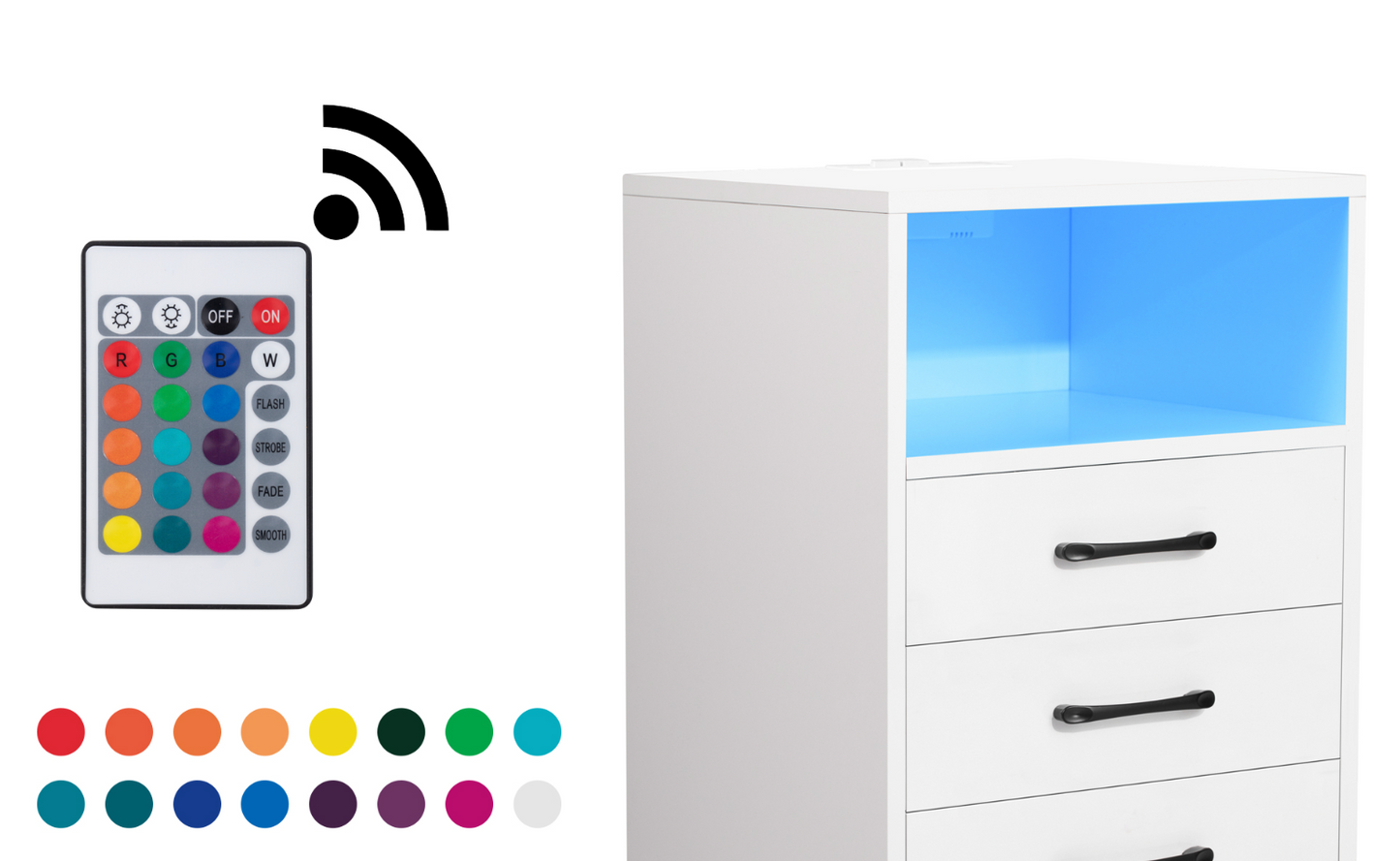 Einar - White Modern 3 Drawer Nightstand with Charging Station