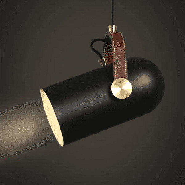 Black Spotlight Minimalist Leather Strap Pendant Light