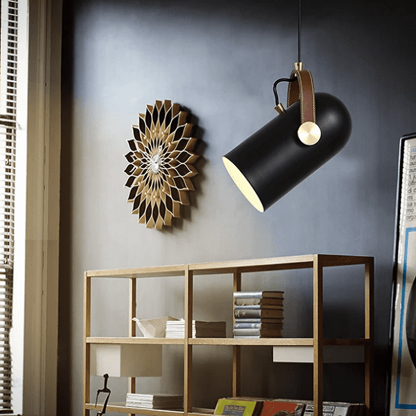 Black Spotlight Minimalist Leather Strap Pendant Light