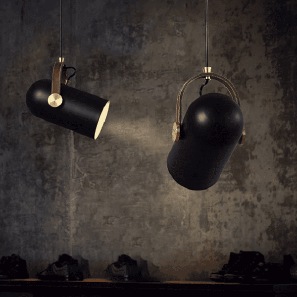 Black Spotlight Minimalist Leather Strap Pendant Light