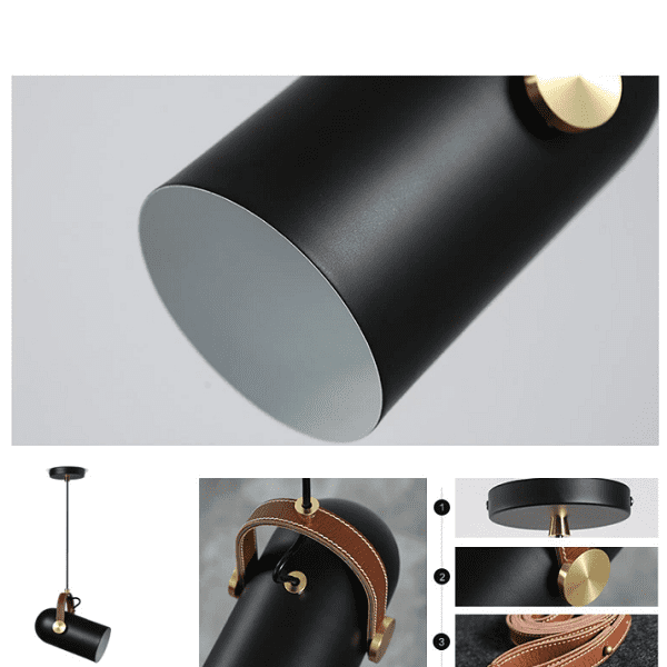 Black Spotlight Minimalist Leather Strap Pendant Light