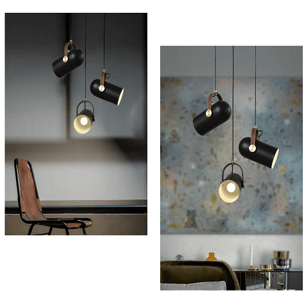 Black Spotlight Minimalist Leather Strap Pendant Light