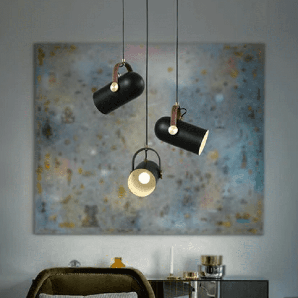 Black Spotlight Minimalist Leather Strap Pendant Light
